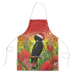 Australia Christmas Black Cockatoo Apron Aboriginal Art