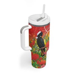 Australia Christmas Black Cockatoo Tumbler With Handle Aboriginal Art