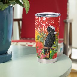 Australia Christmas Black Cockatoo Tumbler Cup Aboriginal Art