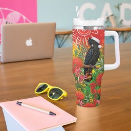 Australia Christmas Black Cockatoo Tumbler With Handle Aboriginal Art