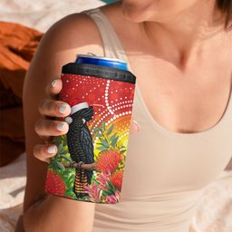 Australia Christmas Black Cockatoo 4 in 1 Can Cooler Tumbler Aboriginal Art