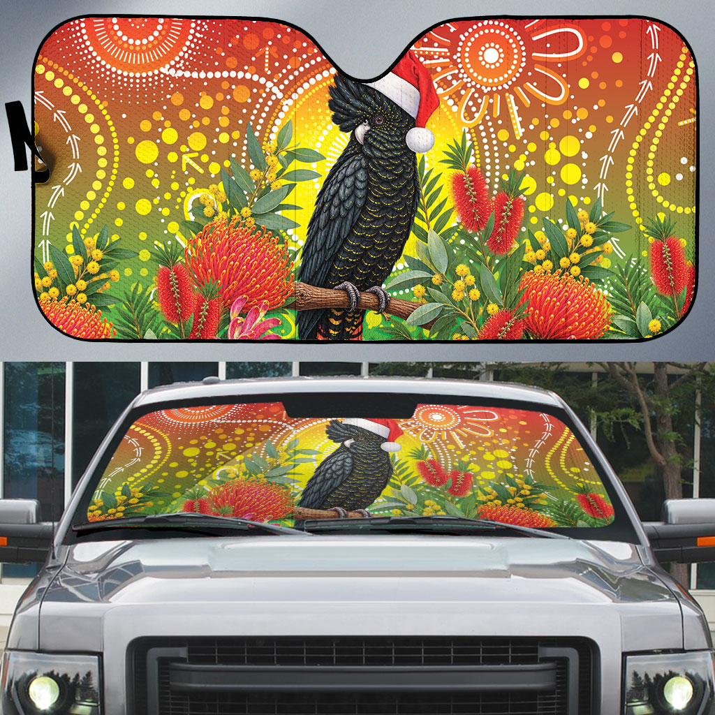 Australia Christmas Black Cockatoo Auto Sun Shade Aboriginal Art
