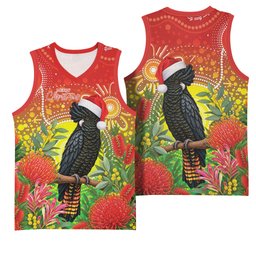 Australia Christmas Black Cockatoo Basketball Jersey Aboriginal Art