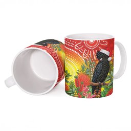 Australia Christmas Black Cockatoo Ceramic Mug Aboriginal Art