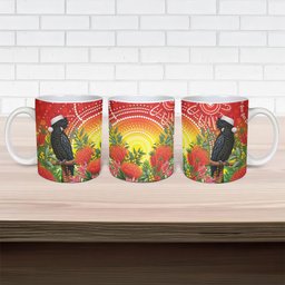 Australia Christmas Black Cockatoo Ceramic Mug Aboriginal Art