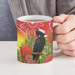 Australia Christmas Black Cockatoo Ceramic Mug Aboriginal Art