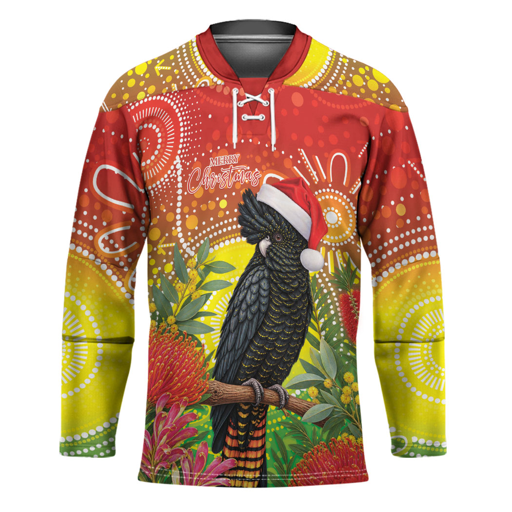 Australia Christmas Black Cockatoo Hockey Jersey Aboriginal Art
