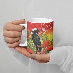Australia Christmas Black Cockatoo Ceramic Mug Aboriginal Art