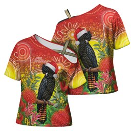Australia Christmas Black Cockatoo Cross Shoulder Shirt Aboriginal Art