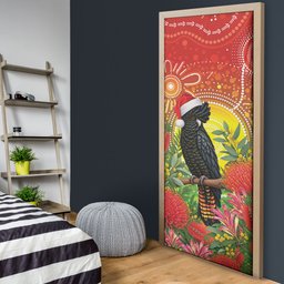 Australia Christmas Black Cockatoo Door Cover Aboriginal Art
