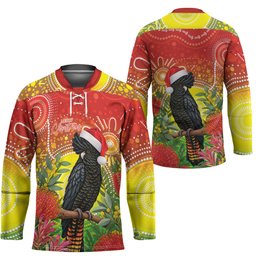 Australia Christmas Black Cockatoo Hockey Jersey Aboriginal Art