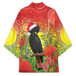 Australia Christmas Black Cockatoo Kimono Aboriginal Art