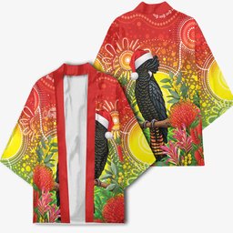 Australia Christmas Black Cockatoo Kimono Aboriginal Art