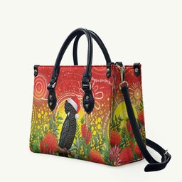 Australia Christmas Black Cockatoo Leather Bag Aboriginal Art