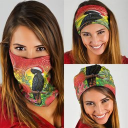 Australia Christmas Black Cockatoo Neck Gaiter Aboriginal Art