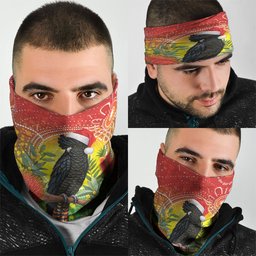 Australia Christmas Black Cockatoo Neck Gaiter Aboriginal Art