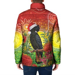 Australia Christmas Black Cockatoo Padded Jacket Aboriginal Art
