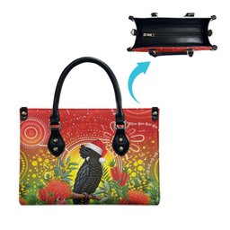 Australia Christmas Black Cockatoo Leather Bag Aboriginal Art