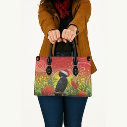 Australia Christmas Black Cockatoo Leather Bag Aboriginal Art
