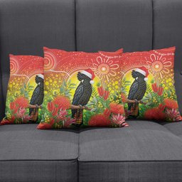 Australia Christmas Black Cockatoo Pillow Cover Aboriginal Art