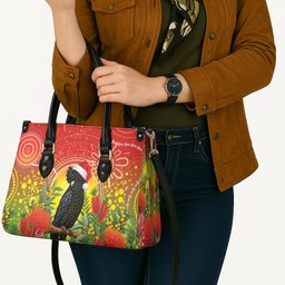 Australia Christmas Black Cockatoo Leather Bag Aboriginal Art