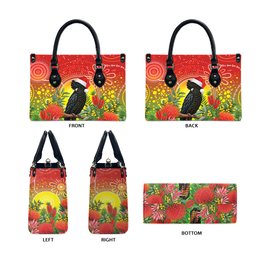 Australia Christmas Black Cockatoo Leather Bag Aboriginal Art