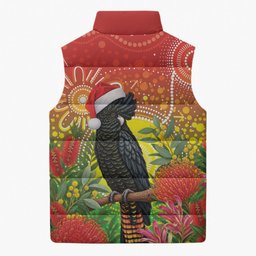 Australia Christmas Black Cockatoo Sleeveless Puffer Jacket Aboriginal Art
