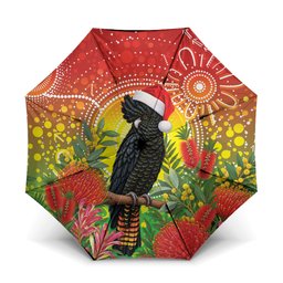 Australia Christmas Black Cockatoo Umbrella Aboriginal Art
