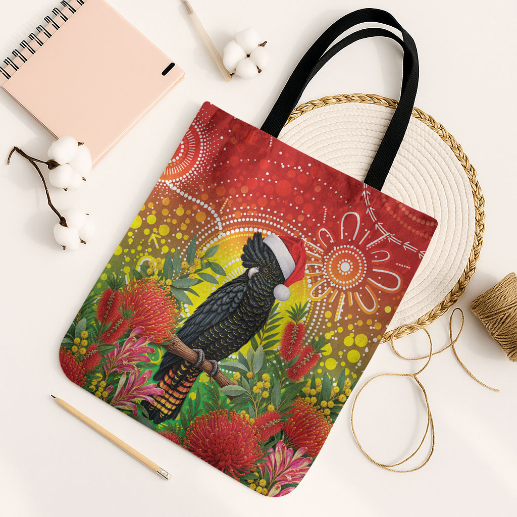 Australia Christmas Black Cockatoo Tote Bag Aboriginal Art