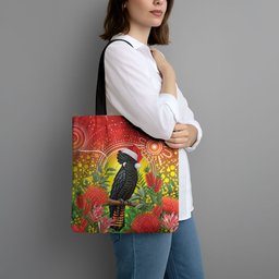 Australia Christmas Black Cockatoo Tote Bag Aboriginal Art