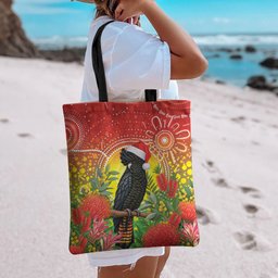 Australia Christmas Black Cockatoo Tote Bag Aboriginal Art
