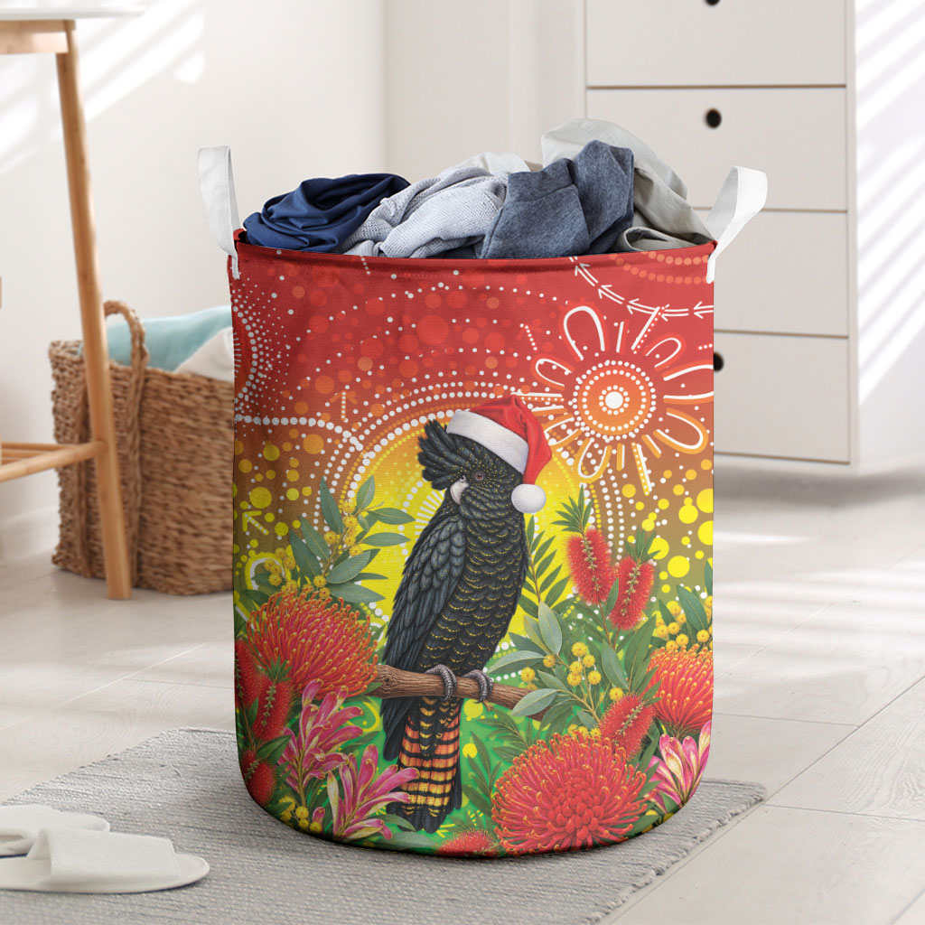 Australia Christmas Black Cockatoo Laundry Basket Aboriginal Art