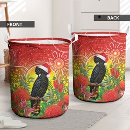 Australia Christmas Black Cockatoo Laundry Basket Aboriginal Art