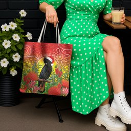 Australia Christmas Black Cockatoo Tote Bag Aboriginal Art