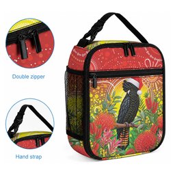 Australia Christmas Black Cockatoo Lunch Bag Aboriginal Art
