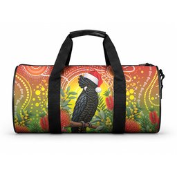 Australia Christmas Black Cockatoo Duffle Bag Aboriginal Art