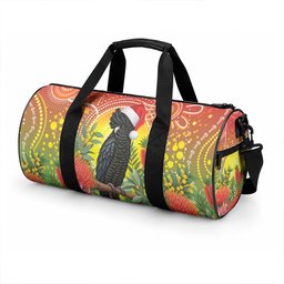 Australia Christmas Black Cockatoo Duffle Bag Aboriginal Art