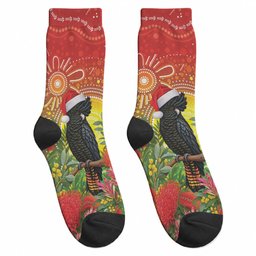 Australia Christmas Black Cockatoo Crew Socks Aboriginal Art