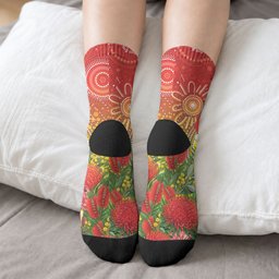 Australia Christmas Black Cockatoo Crew Socks Aboriginal Art