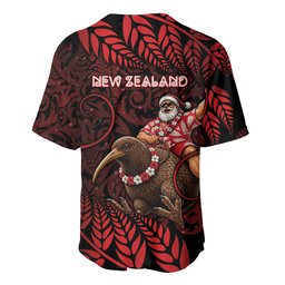 New Zealand Christmas Baseball Jersey Red Santa Riding Kiwi Bird Silver Fern