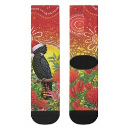 Australia Christmas Black Cockatoo Crew Socks Aboriginal Art