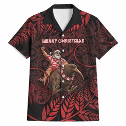 New Zealand Christmas Hawaiian Shirt Red Santa Riding Kiwi Bird Silver Fern