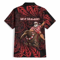 New Zealand Christmas Hawaiian Shirt Red Santa Riding Kiwi Bird Silver Fern