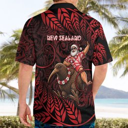 New Zealand Christmas Hawaiian Shirt Red Santa Riding Kiwi Bird Silver Fern