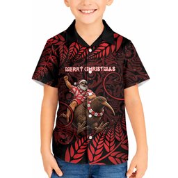 New Zealand Christmas Hawaiian Shirt Red Santa Riding Kiwi Bird Silver Fern