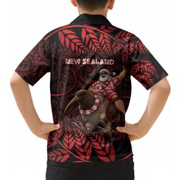 New Zealand Christmas Hawaiian Shirt Red Santa Riding Kiwi Bird Silver Fern