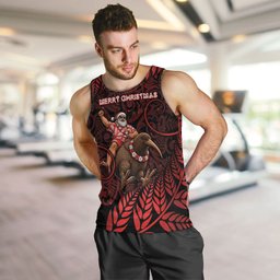 New Zealand Christmas Men Tank Top Red Santa Riding Kiwi Bird Silver Fern
