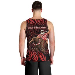 New Zealand Christmas Men Tank Top Red Santa Riding Kiwi Bird Silver Fern