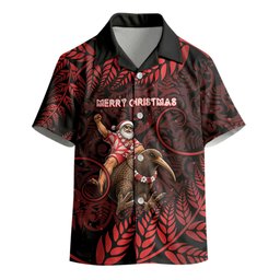 New Zealand Christmas Kid Hawaiian Shirt Red Santa Riding Kiwi Bird Silver Fern