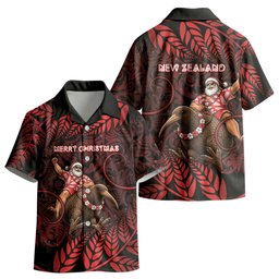 New Zealand Christmas Kid Hawaiian Shirt Red Santa Riding Kiwi Bird Silver Fern